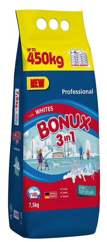 Veļas pulveris BONUX White, Polar Ice Fresh, 7,5 kg./100 gab. x 1 gab iepakojums cena un informācija | Veļas mazgāšanas līdzekļi | 220.lv