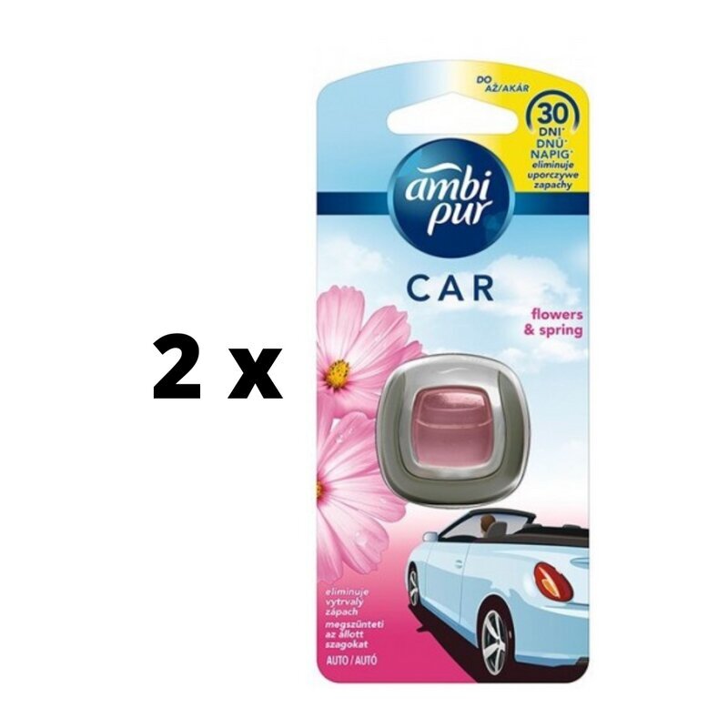 Gaisa atsvaidzinātājs automašīnām AMBI PUR Car Flowers & Spring, 2 ml x 2 gab. iepakojums cena un informācija | Auto gaisa atsvaidzinātāji | 220.lv