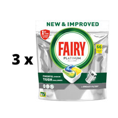 Капсулы для посудомоечных машин Fairy Platinum Lemon, 66 шт. х 3 шт. упаковка цена и информация | Средства для мытья посуды | 220.lv