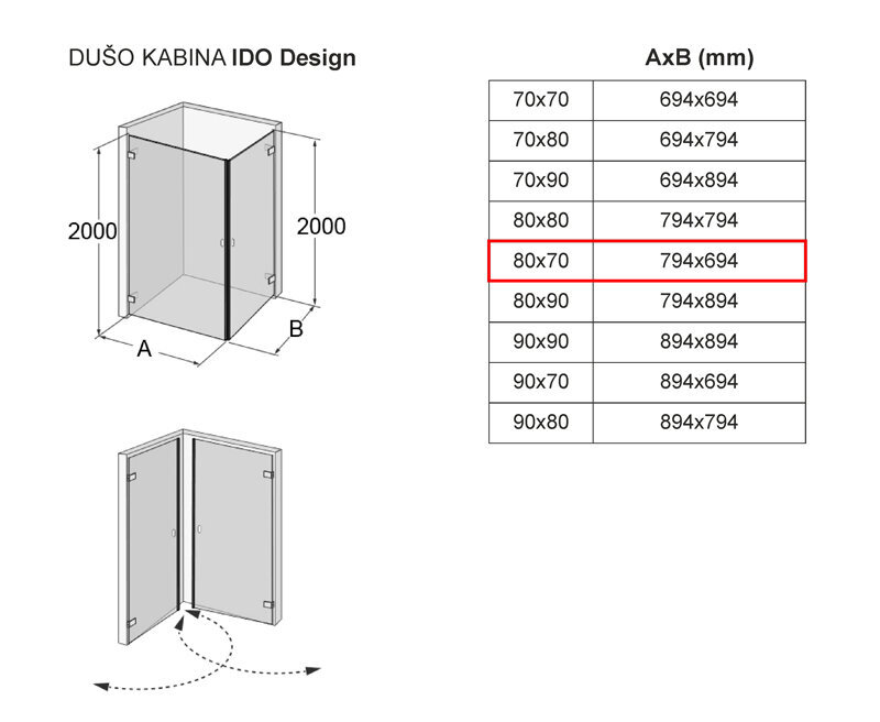 Dušas kabīne IDO Design, 80x70 cena un informācija | Dušas kabīnes | 220.lv