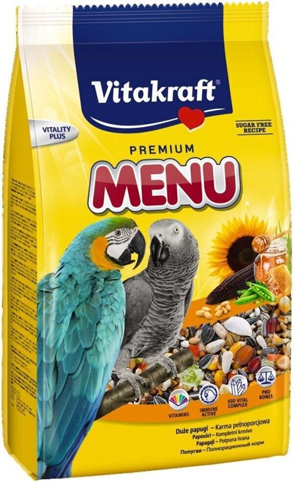 Vitakraft premium menu barība 1 kg papagaiļiem 2110601 cena un informācija | Putnu barība | 220.lv