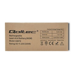 Qoltec 53072 AGM battery | 6V | 7.2 Ah цена и информация | Qoltec Компьютерная техника | 220.lv