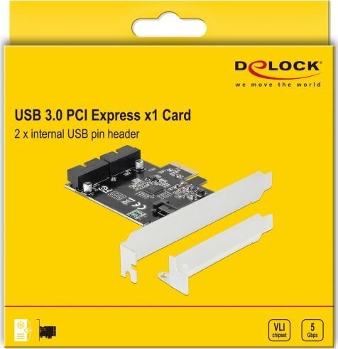 DELOCK CARD PCI-E X1->2X USB 3.0 PINHEADER BRACKET cena un informācija | Kontrolieri | 220.lv