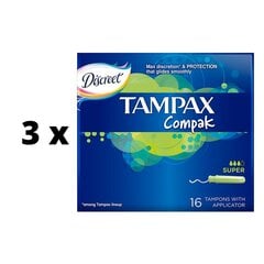 Tamponi TAMPAX Compak Super, 16 gab. x 3 gab. iepakojums cena un informācija | Tamponi, higiēniskās paketes, ieliktnīši | 220.lv