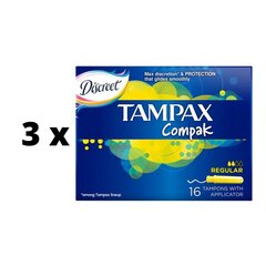 Tamponi TAMPAX Compak Regular, 16 gab. x 3 gab. iepakojums cena un informācija | Tamponi, higiēniskās paketes, ieliktnīši | 220.lv