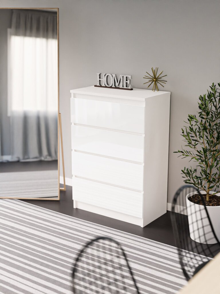 Kumode 3xEliving DEMI ar 4 atvilktnēm 70 cm, Krāsa: Balts/balts spīdums cena un informācija | Kumodes | 220.lv