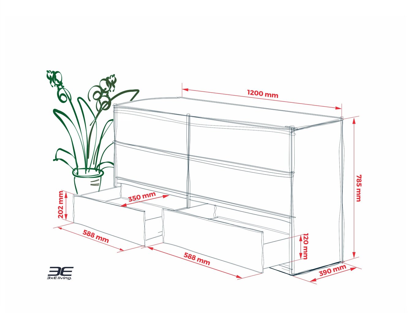 Kumode 3xEliving DEMI ar 6 atvilktnēm 120 cm, Krāsa: Sonomas ozols cena un informācija | Kumodes | 220.lv