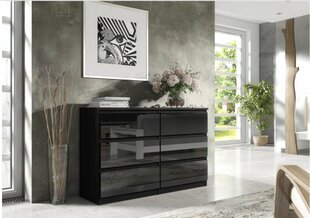 Kumode 3xEliving DEMI ar 6 atvilktnēm 120 cm, Krāsa: Melns/melns spīdums cena un informācija | Kumodes | 220.lv