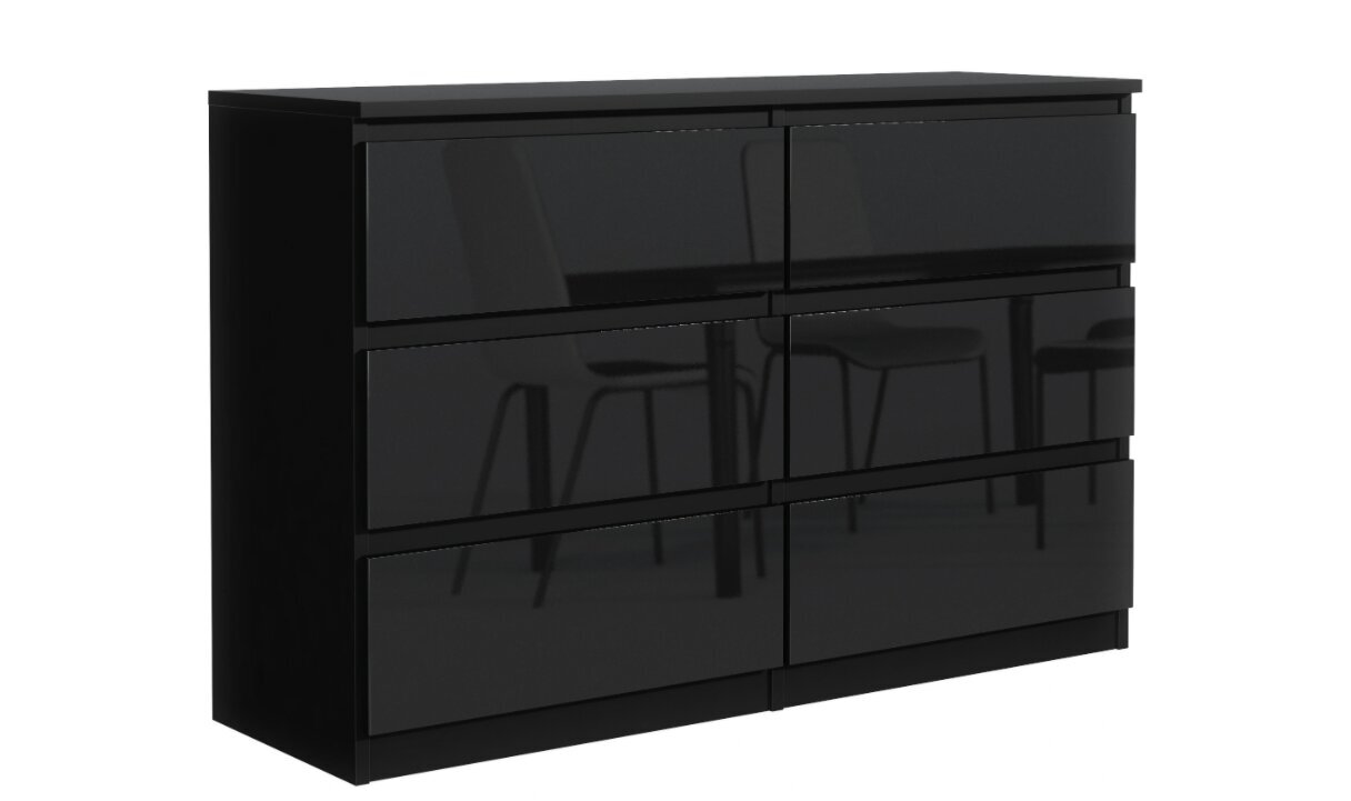 Kumode 3xEliving DEMI ar 6 atvilktnēm 140 cm, Krāsa: Melns/melns spīdums cena un informācija | Kumodes | 220.lv