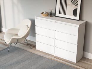 Kumode 3xEliving DEMI ar 8 atvilktnēm 120 cm, Krāsa: Balta cena un informācija | Kumodes | 220.lv