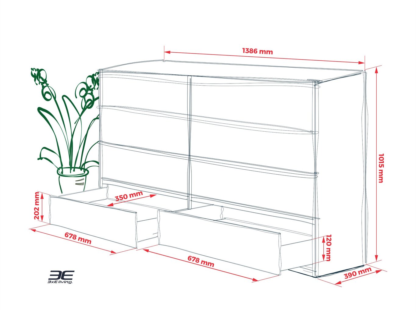 Kumode 3xEliving DEMI ar 8 atvilktnēm 140 cm, Krāsa: Sonomas ozols cena un informācija | Kumodes | 220.lv