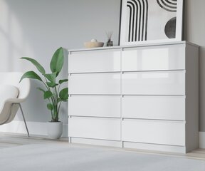 Kumode 3xEliving DEMI ar 8 atvilktnēm 140 cm, Krāsa: Balts/balts spīdums цена и информация | Комоды | 220.lv