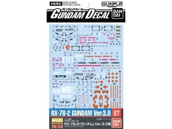 Bandai - Gundam Decal No.97 (MG) Decals For RX-78-2 Gundam Ver.3.0, 1/100, 57525 цена и информация | Konstruktori | 220.lv