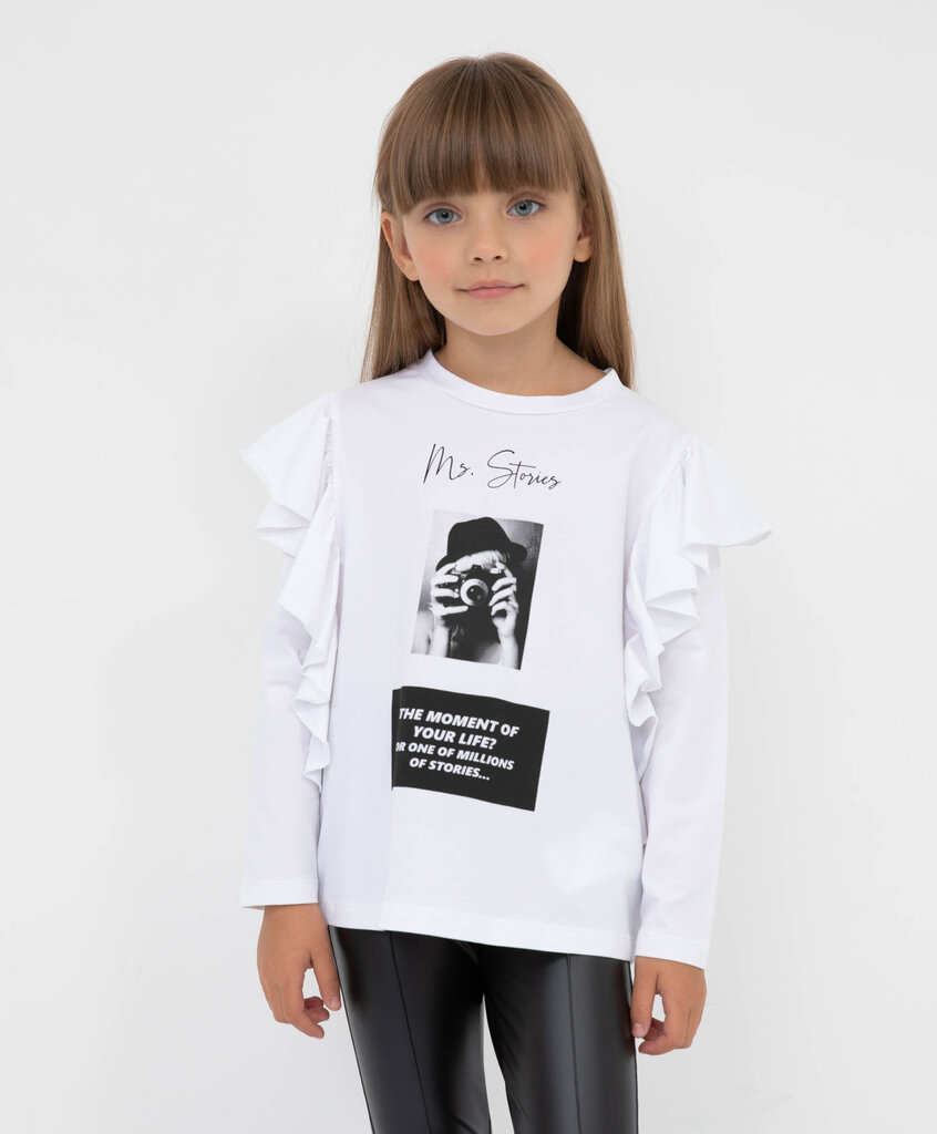 T-krekls ar grafisku apdruku un volāniem meitenēm Gulliver cena un informācija | Krekli, bodiji, blūzes meitenēm | 220.lv