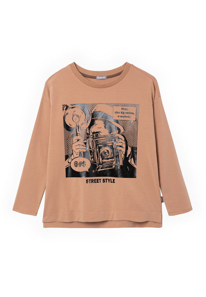 T-krekls oversize ar spīdīgu apdruku meitenēm Gulliver cena un informācija | Krekli, bodiji, blūzes meitenēm | 220.lv