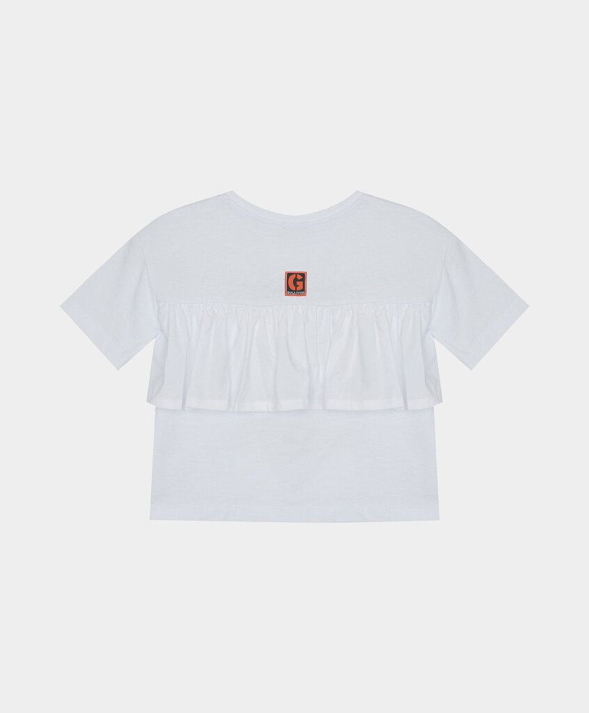T-krekls balts ar apdruku un volāniem meitenēm Gulliver cena un informācija | Krekli, bodiji, blūzes meitenēm | 220.lv