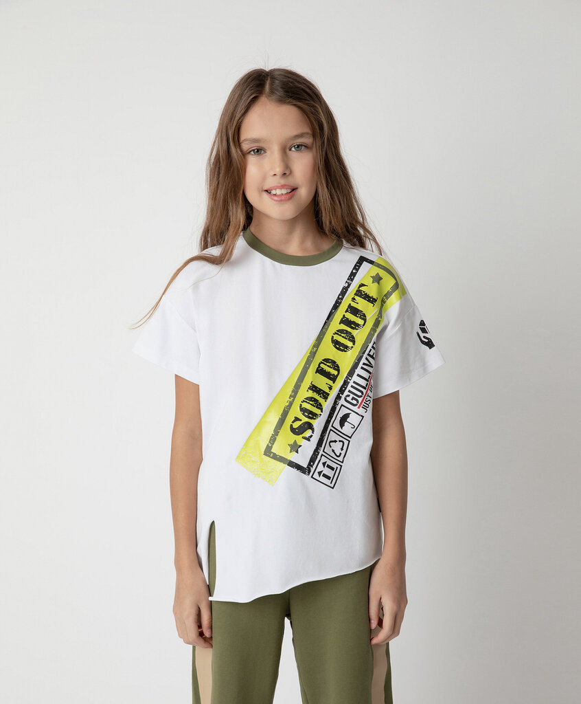 T-krekls balts ar apdruku meitenēm Gulliver cena un informācija | Krekli, bodiji, blūzes meitenēm | 220.lv
