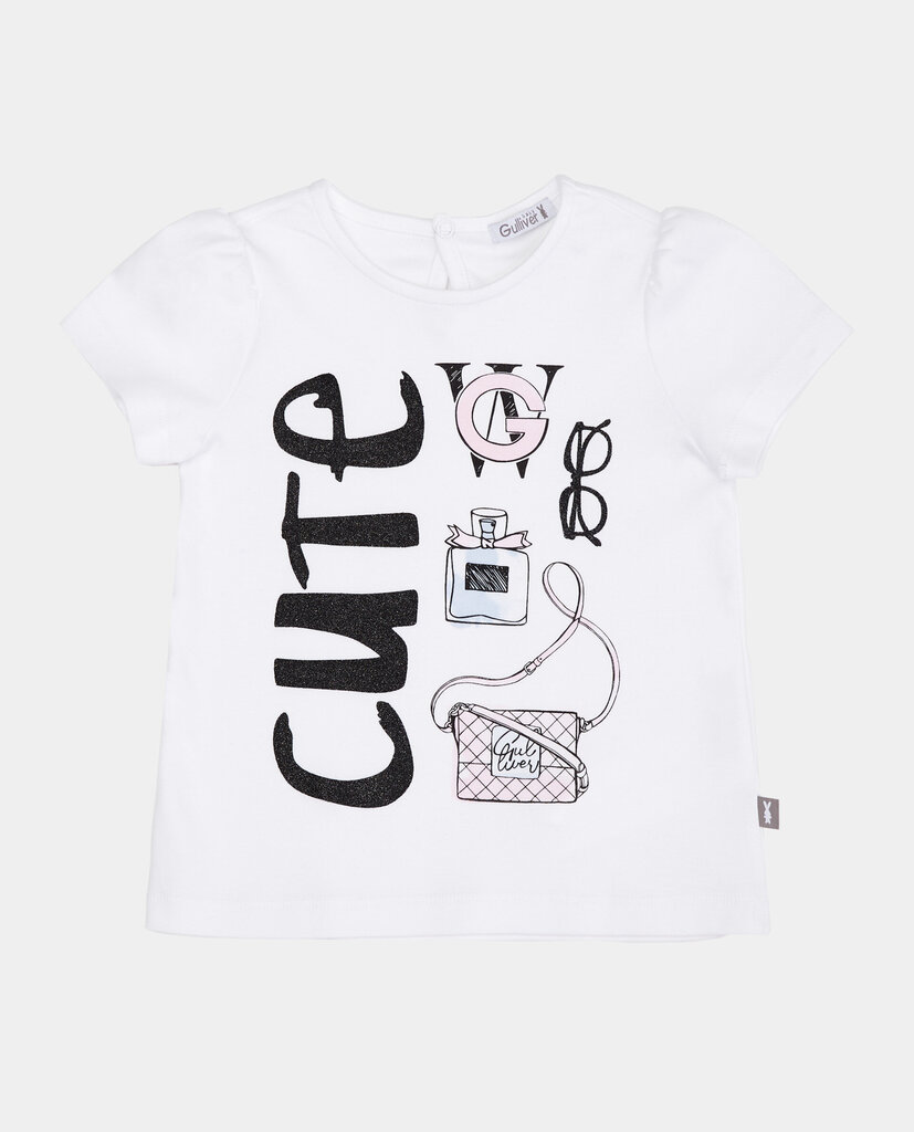 Balts T-krekls ar apdruku meitenēm Gulliver cena un informācija | Krekli, bodiji, blūzes meitenēm | 220.lv