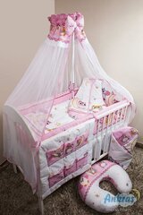 Sešdaļīgs gultas veļas komplekts - pūces 120x90x360, rozā cena un informācija | Bērnu gultas veļa | 220.lv