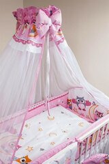 Sešdaļīgs gultas veļas komplekts - pūces 120x90x360, rozā cena un informācija | Bērnu gultas veļa | 220.lv