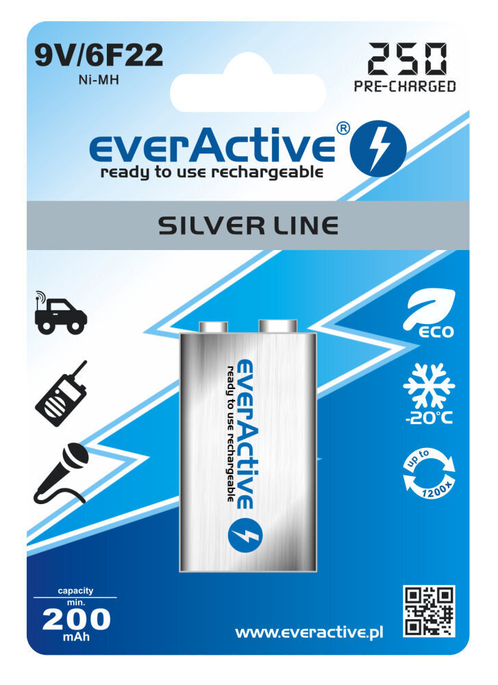 everActive Silver Line Ready to Use 9V 250mAh baterija, 1 gab. цена и информация | Baterijas | 220.lv