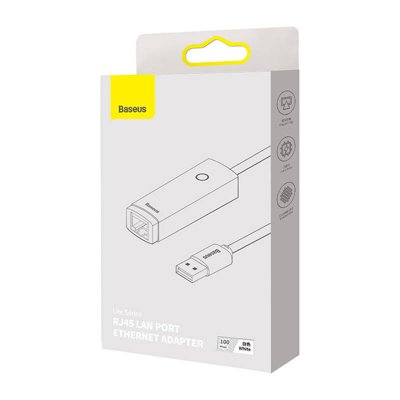 Baseus Lite Series USB to RJ45 tīkla adapteris, 100Mbps (balts) cena un informācija | Adapteri un USB centrmezgli | 220.lv