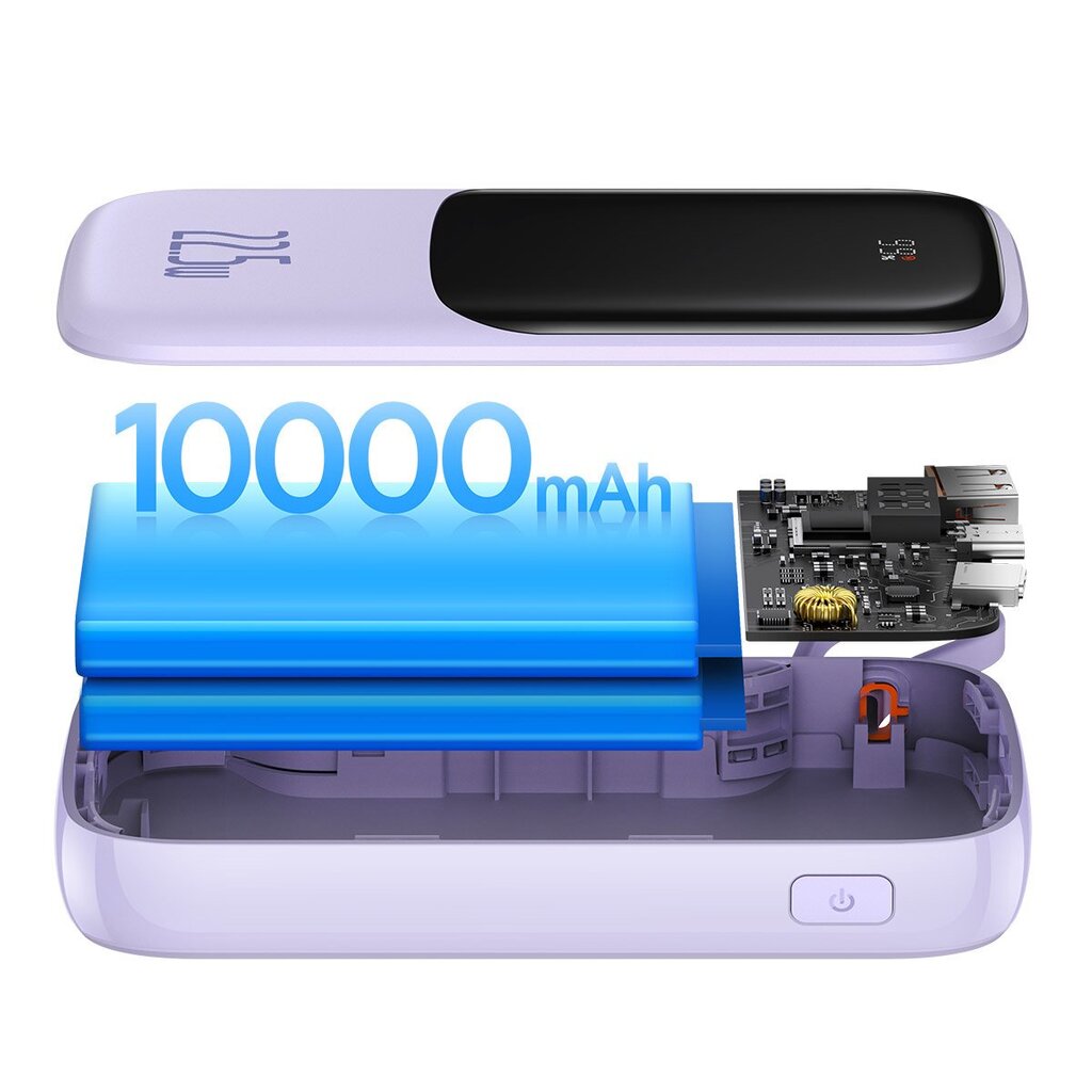 Baseus Qpow power bank 10000mAh built-in USB Type-C cable 22.5W Quick Charge SCP AFC FCP purple (PPQD020105) cena un informācija | Lādētāji-akumulatori (Power bank) | 220.lv