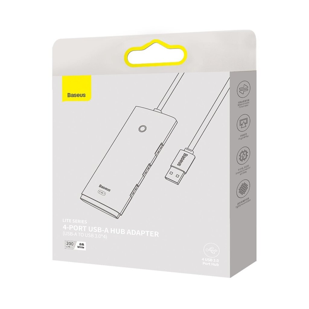 Baseus Lite Series HUB USB adapter - 4x USB 3.0 2m white (WKQX030202) цена и информация | Adapteri un USB centrmezgli | 220.lv