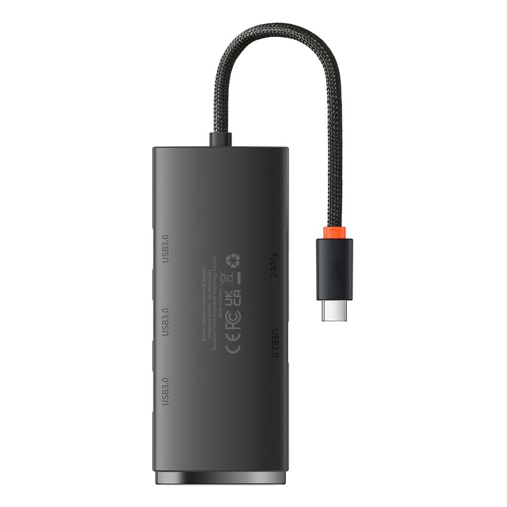 Baseus Lite Series HUB USB Type C adapter - 4x USB 3.0 25cm black (WKQX030301) cena un informācija | Adapteri un USB centrmezgli | 220.lv