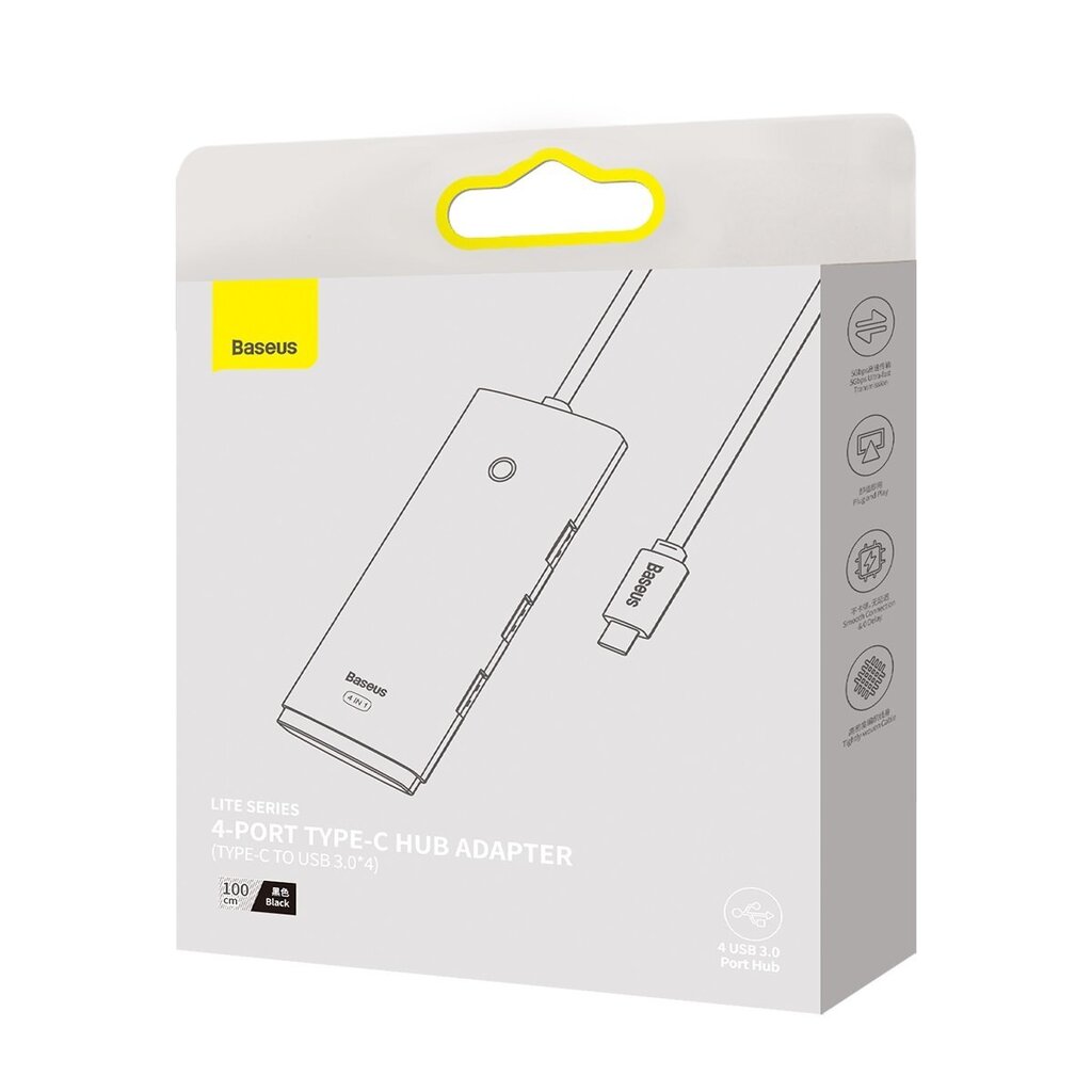 Baseus Lite Series HUB USB Type C adapter - 4x USB 3.0 1m black (WKQX030401) cena un informācija | Adapteri un USB centrmezgli | 220.lv