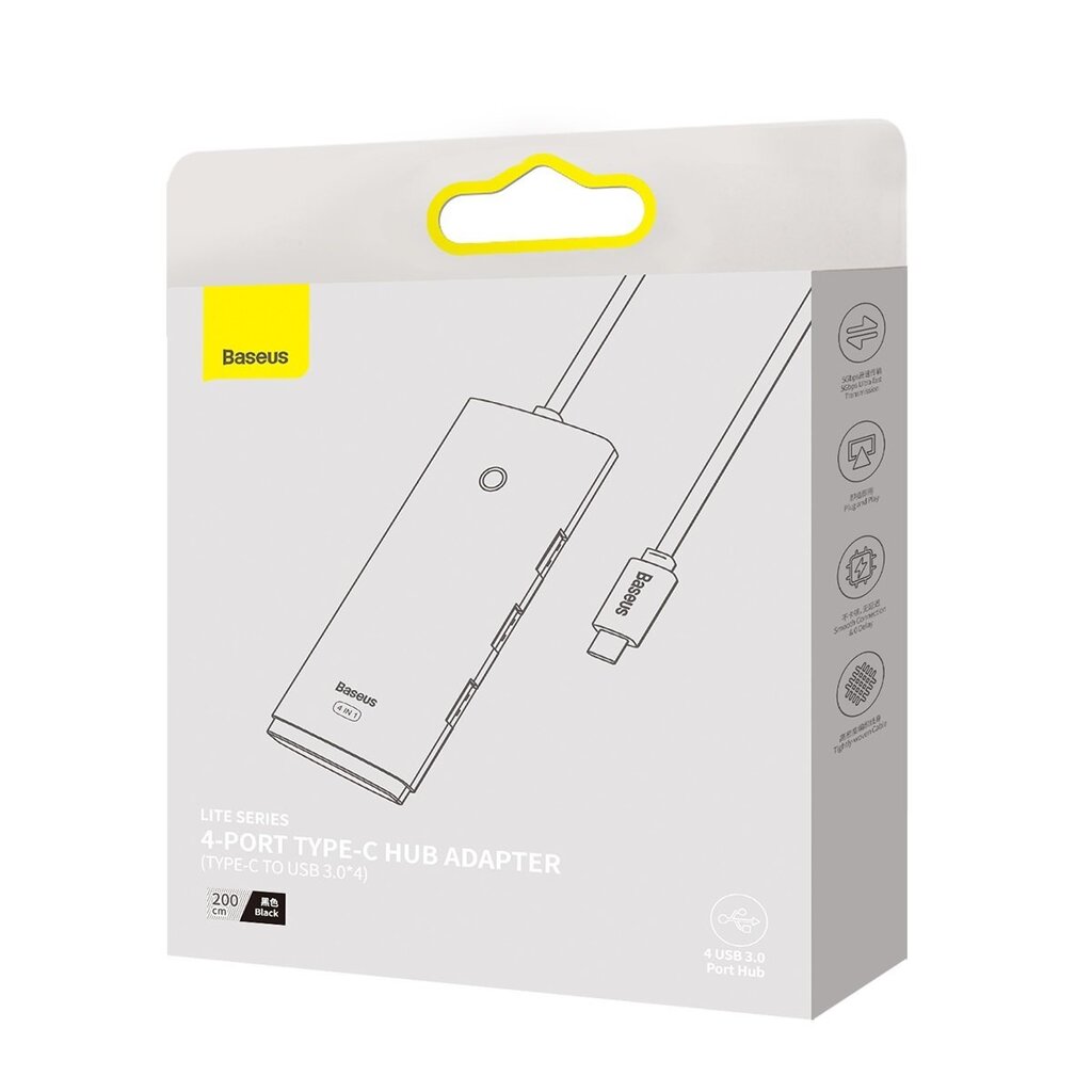 Baseus Lite Series HUB USB Type C adapter - 4x USB 3.0 2m black (WKQX030501) цена и информация | Adapteri un USB centrmezgli | 220.lv