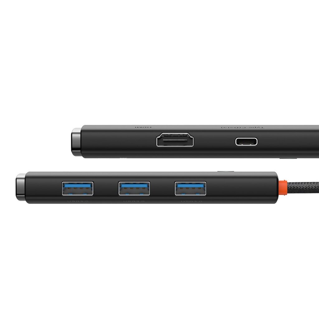 Baseus Lite Series adapter HUB USB Type C - HDMI / 4x USB 3.0 20cm black (WKQX040001) cena un informācija | Adapteri un USB centrmezgli | 220.lv