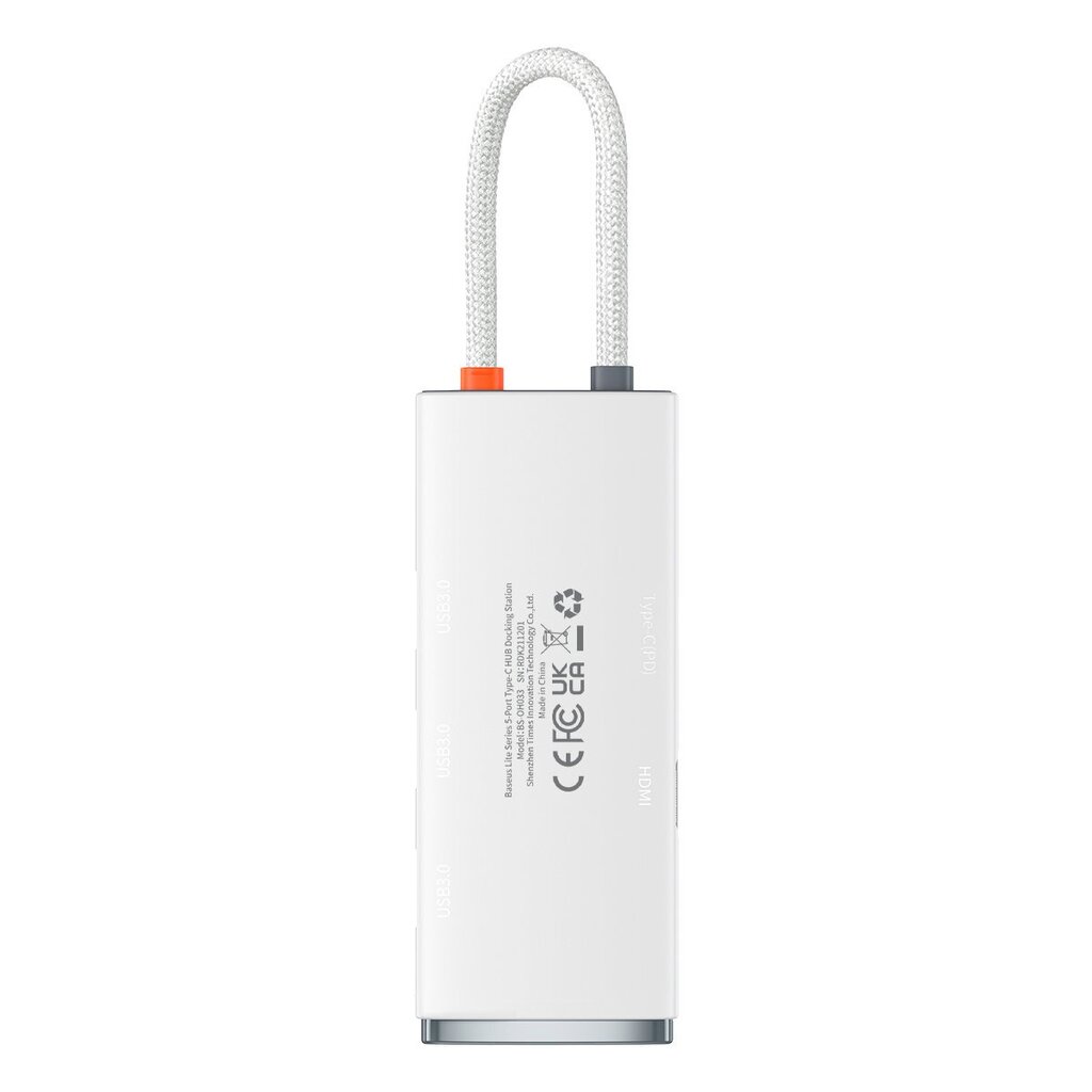 Baseus Lite Series adapter HUB USB Type C - HDMI / 4x USB 3.0 20cm white (WKQX040002) цена и информация | Adapteri un USB centrmezgli | 220.lv