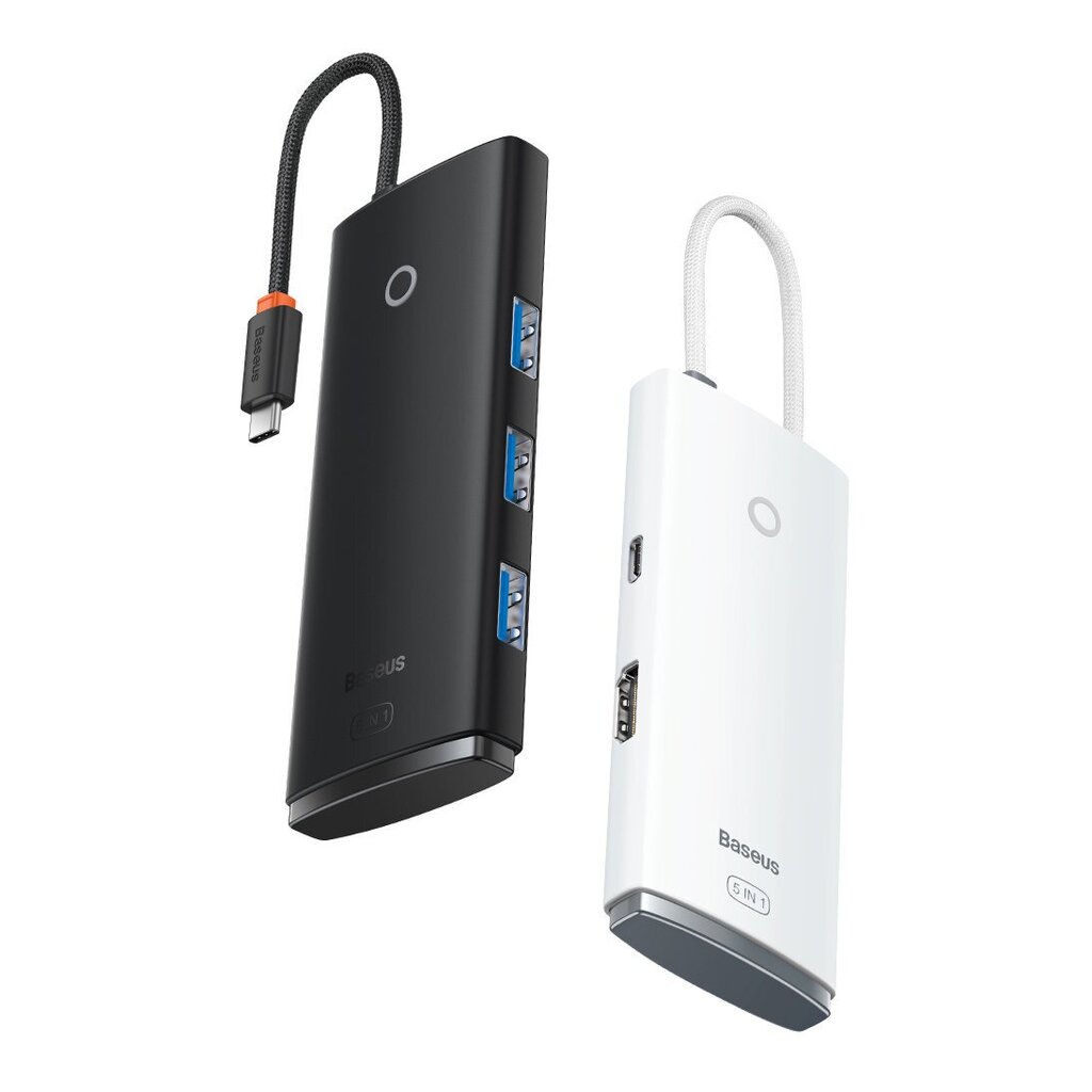 Baseus Lite Series adapter HUB USB Type C - HDMI / 4x USB 3.0 20cm white (WKQX040002) cena un informācija | Adapteri un USB centrmezgli | 220.lv