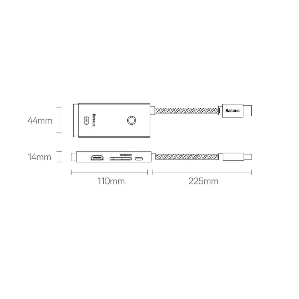 Baseus Lite Series multifunctional HUB USB Type C - 2 x USB 3.0 / USB Type C PD / HDMI 1,4 / SD / TF black (WKQX050101) cena un informācija | Adapteri un USB centrmezgli | 220.lv