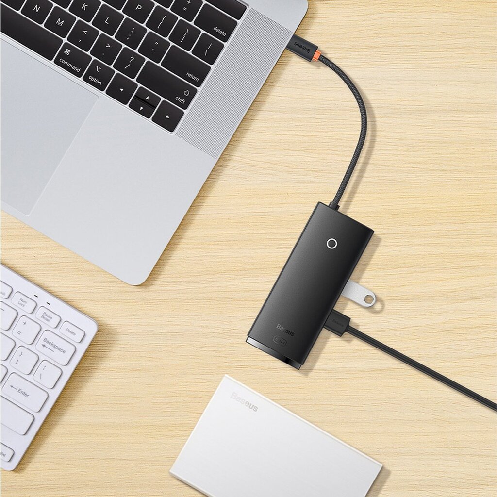 Baseus Lite Series multifunctional HUB USB Type C - 2 x USB 3.0 / USB Type C PD / HDMI 1,4 / SD / TF black (WKQX050101) цена и информация | Adapteri un USB centrmezgli | 220.lv