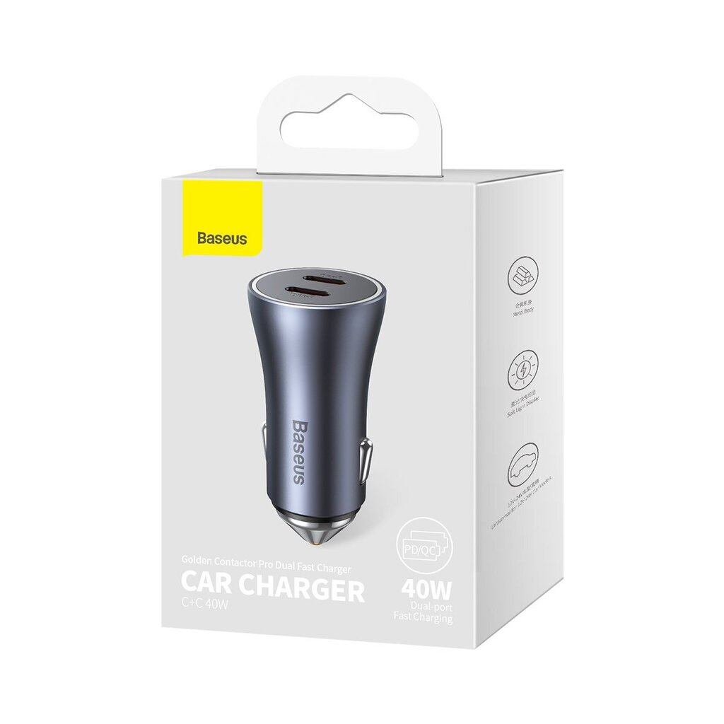 Baseus Golden Contactor Pro car charger 2x USB-C 40W gray (CGJP000013) cena un informācija | Lādētāji un adapteri | 220.lv
