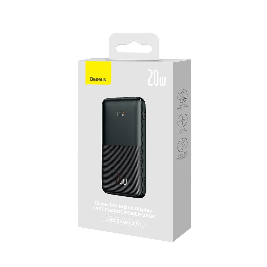 Baseus Bipow Pro powerbank 10000mAh 20W + USB 3A 0.3m cable black (PPBD040101) cena un informācija | Lādētāji-akumulatori (Power bank) | 220.lv