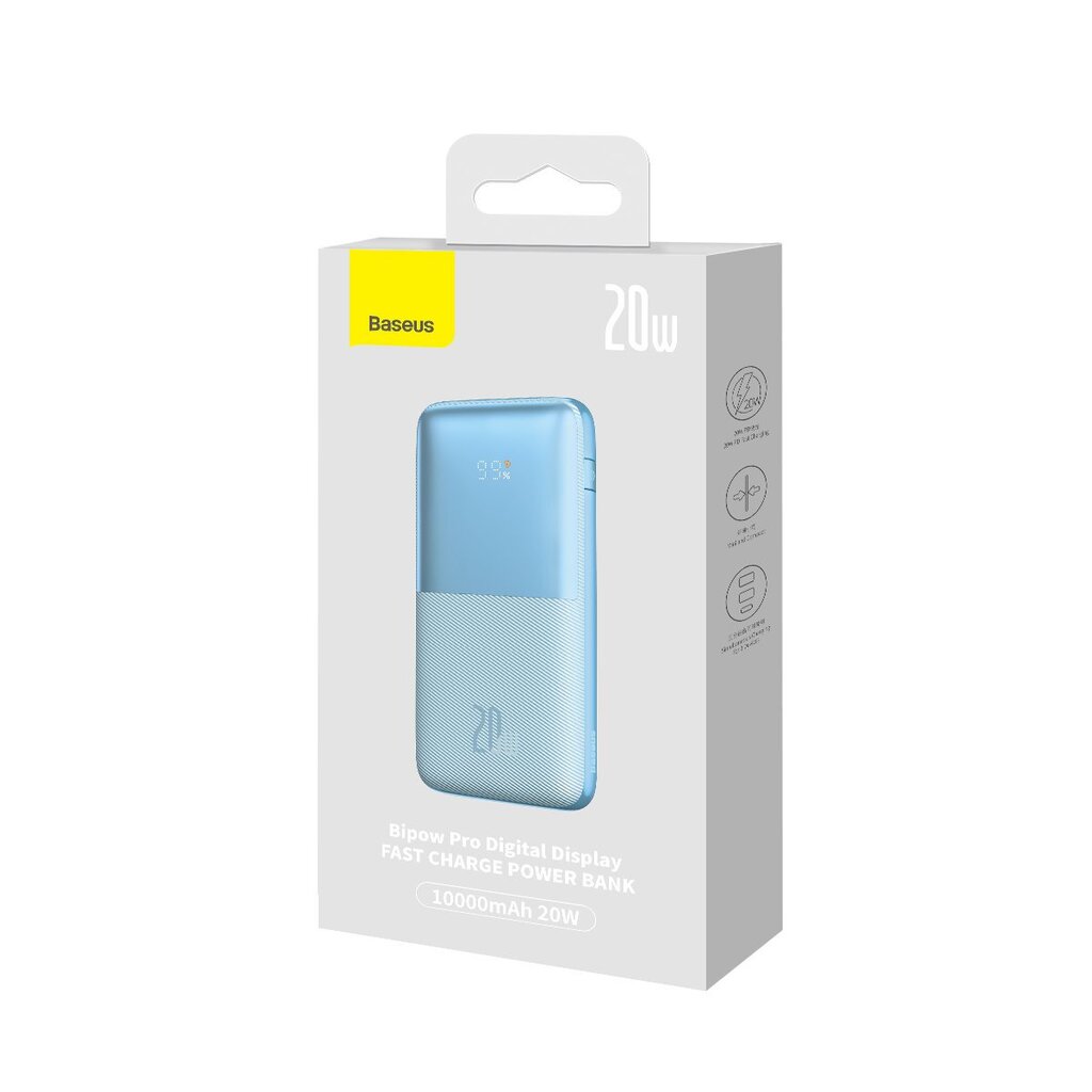 Baseus Bipow Pro powerbank 10000mAh 20W + USB 3A 0.3m cable blue (PPBD040103) цена и информация | Lādētāji-akumulatori (Power bank) | 220.lv