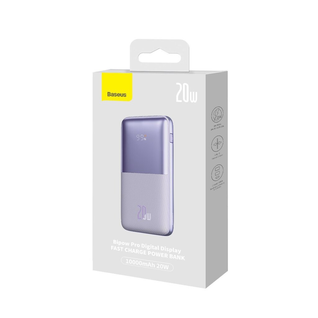 Baseus Bipow Pro powerbank 10000mAh 20W + 3A USB cable 0.3m purple (PPBD040105) cena un informācija | Lādētāji-akumulatori (Power bank) | 220.lv