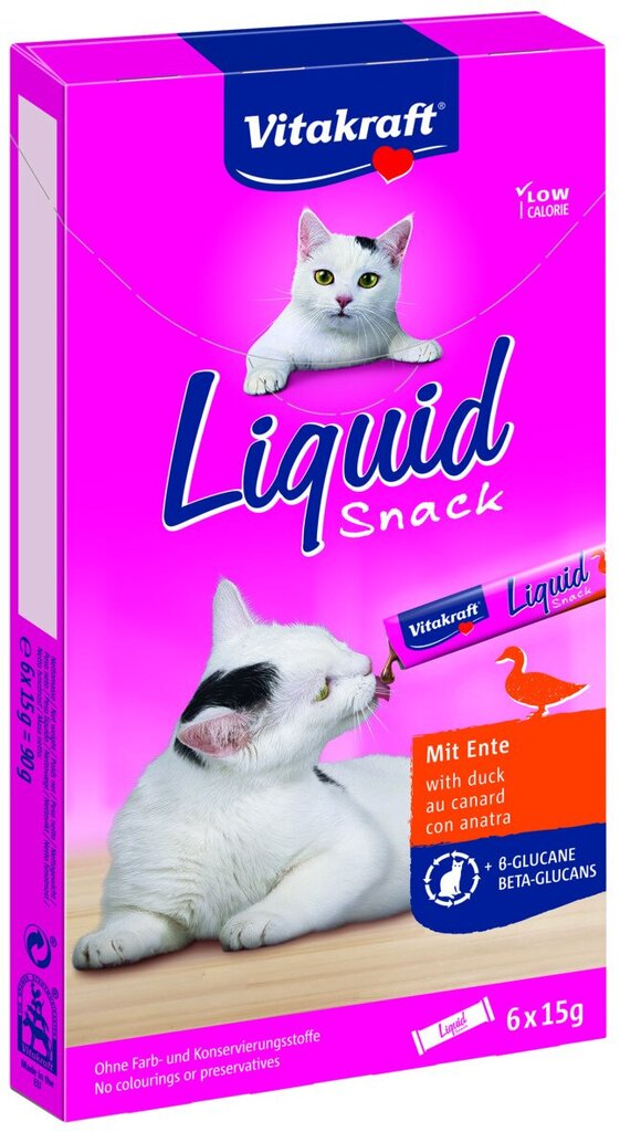 Vitakraft Liquid Snack Beta-Glucane kaķiem, 6x15 g cena un informācija | Gardumi kaķiem | 220.lv