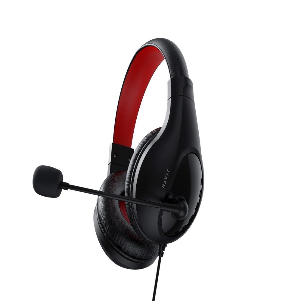 HAVIT vadu austiņas HV-H2116D on-ear ar mikrofonu, melnas/sarkanas cena un informācija | Austiņas | 220.lv