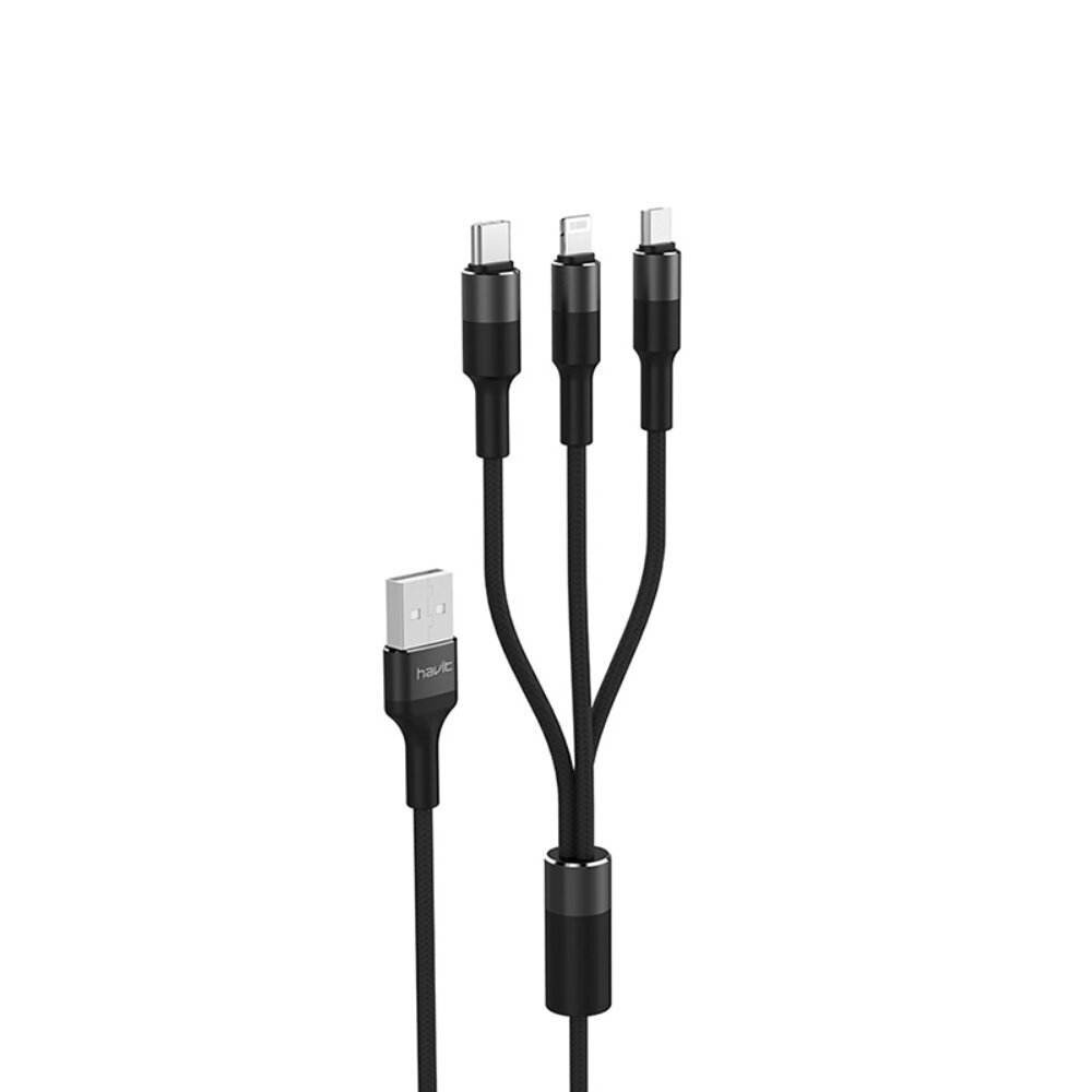 HAVIT cable 3in1 H691 USB - Lightning + USB-C + microUSB 1,2 m 2,0A black cena un informācija | Savienotājkabeļi | 220.lv