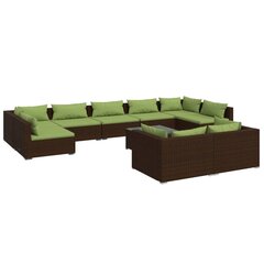 Садовый комплект мебели с подушками, 10 частей, коричневый цена и информация | Комплекты уличной мебели | 220.lv