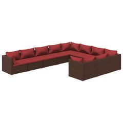 Комплект мебели с подушками, 10 частей, коричневый цена и информация | Комплекты уличной мебели | 220.lv