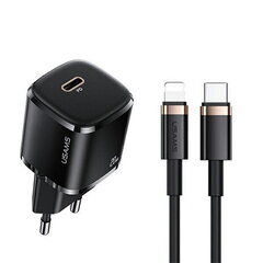 Usams T36 Wall Charger 20W 1x USB-C Plug PD charge + USB-C to Lightning 1m Cable for iPhone 11 12 13 Black cena un informācija | Lādētāji un adapteri | 220.lv