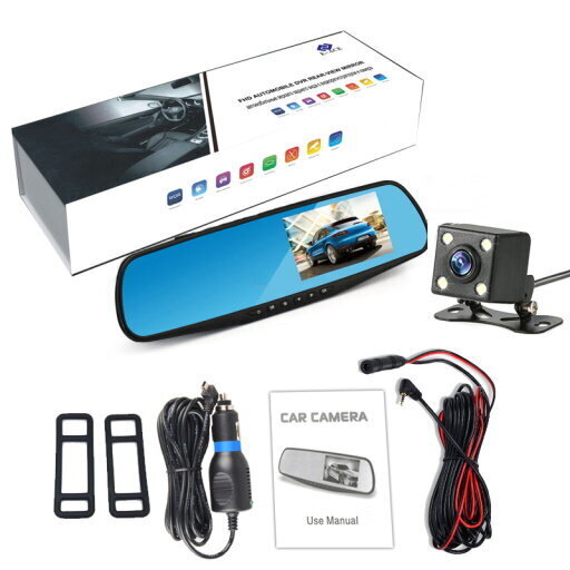 iWear GT5 2in1 Spogulis + HD Auto DVR Video reģistrātors 170° priekšā + aizmugurē G-Sensor 1080p 4.3'' LCD Melna цена и информация | Auto video reģistratori | 220.lv