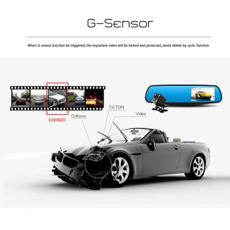 iWear GT5 2in1 Spogulis + HD Auto DVR Video reģistrātors 170° priekšā + aizmugurē G-Sensor 1080p 4.3'' LCD Melna цена и информация | Auto video reģistratori | 220.lv