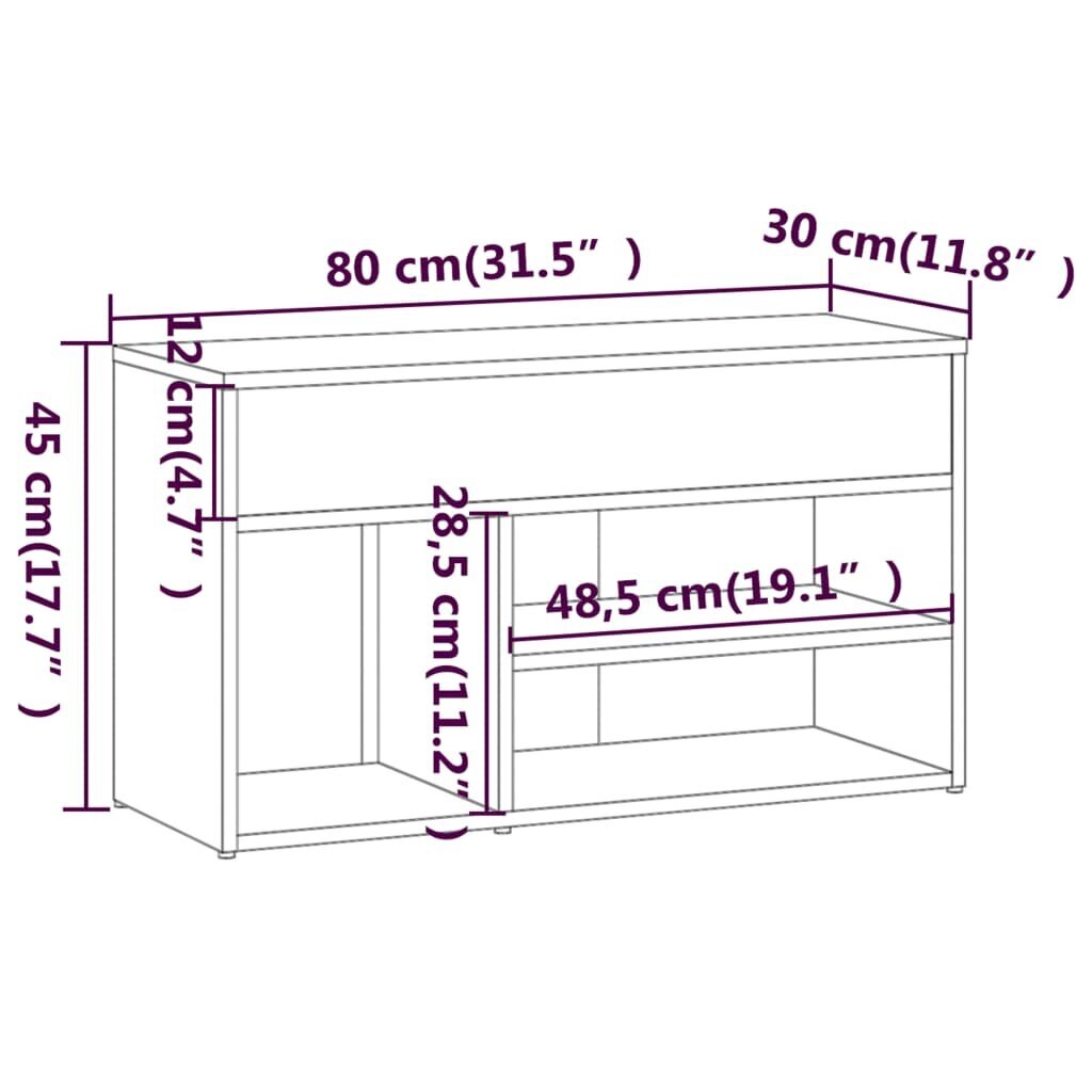 vidaXL apavu plaukts, pelēks, 80x30x45 cm, inženierijas koks cena un informācija | Apavu skapji, apavu plaukti, priekšnama soliņi | 220.lv