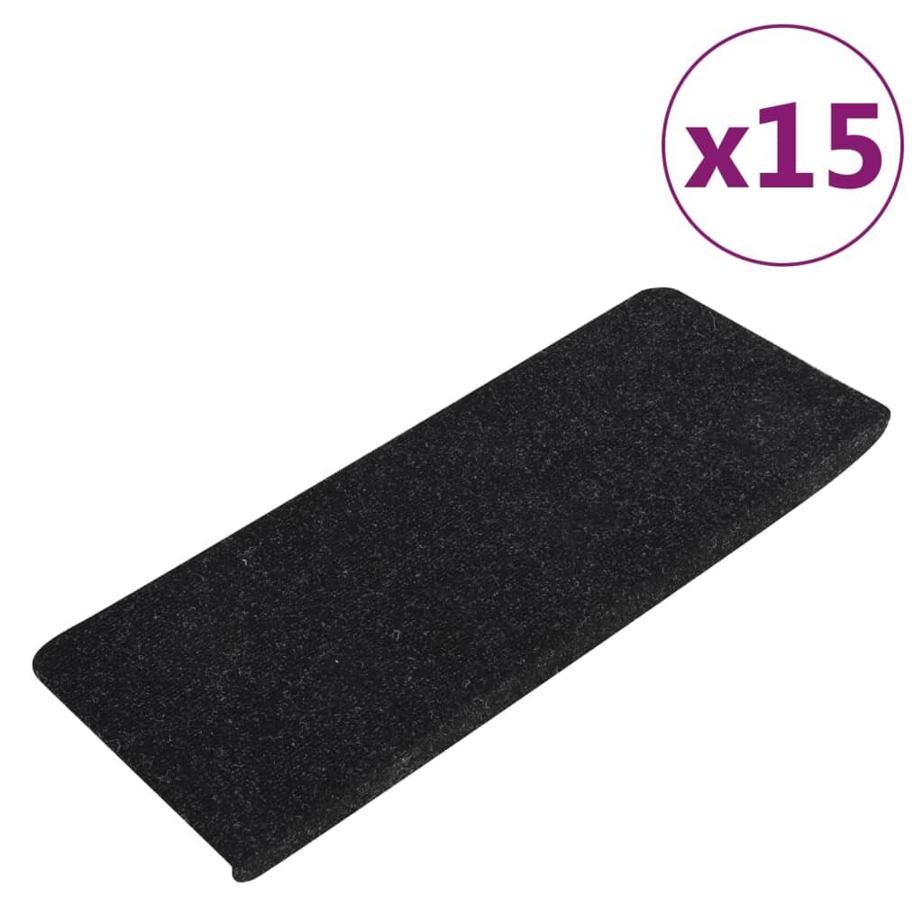 vidaXL kāpņu paklāji, 15 gab., pašlīmējoši, 65x28 cm, antracītpelēki cena un informācija | Paklāji | 220.lv